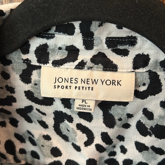 Jones New York Linen Animal Print Button‎ Up petite large PL - Picture 3 of 6